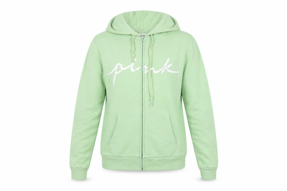 PINK Victoria's Secret Women’s Green S Full Zip Logo Hoodie