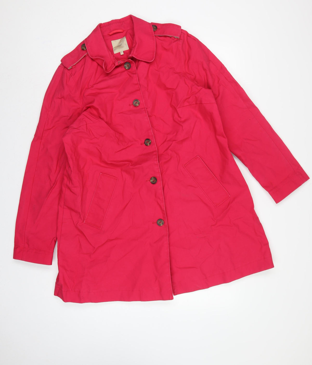Next Women Pink UK 18 Cotton Mid-Length Trench Coat Buttoned