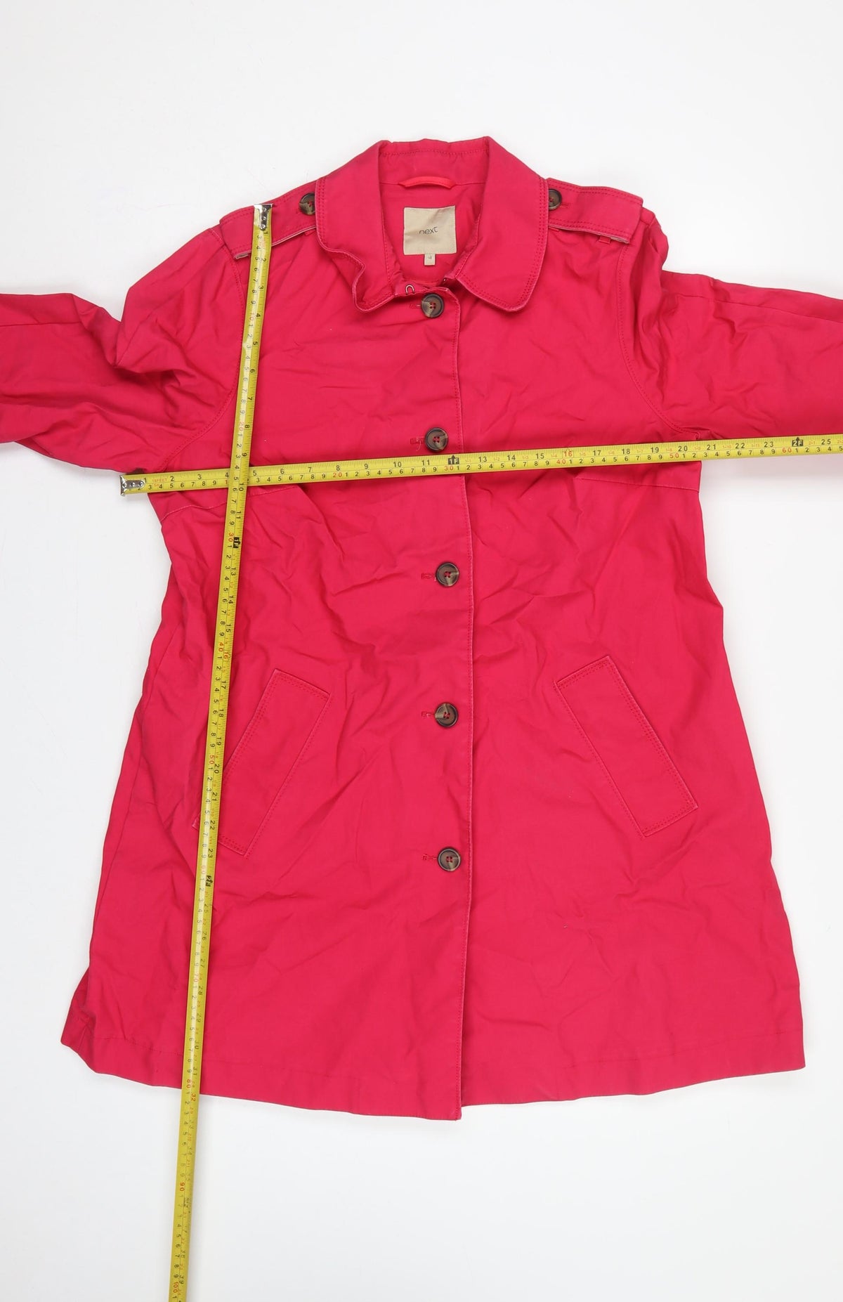 Next Women Pink UK 18 Cotton Mid-Length Trench Coat Buttoned