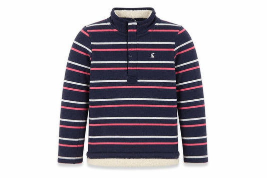 Front view of Joules girls’ multicoloured 9-10 years striped 1/4 zip fleece sweatshirt