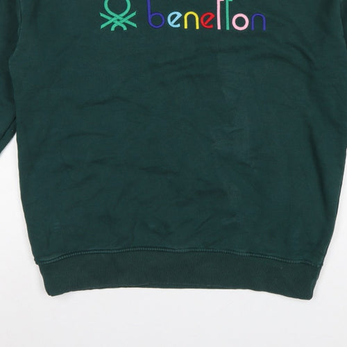 Benetton Men's Green M Crew Neck Embroidered Logo Sweatshirt
