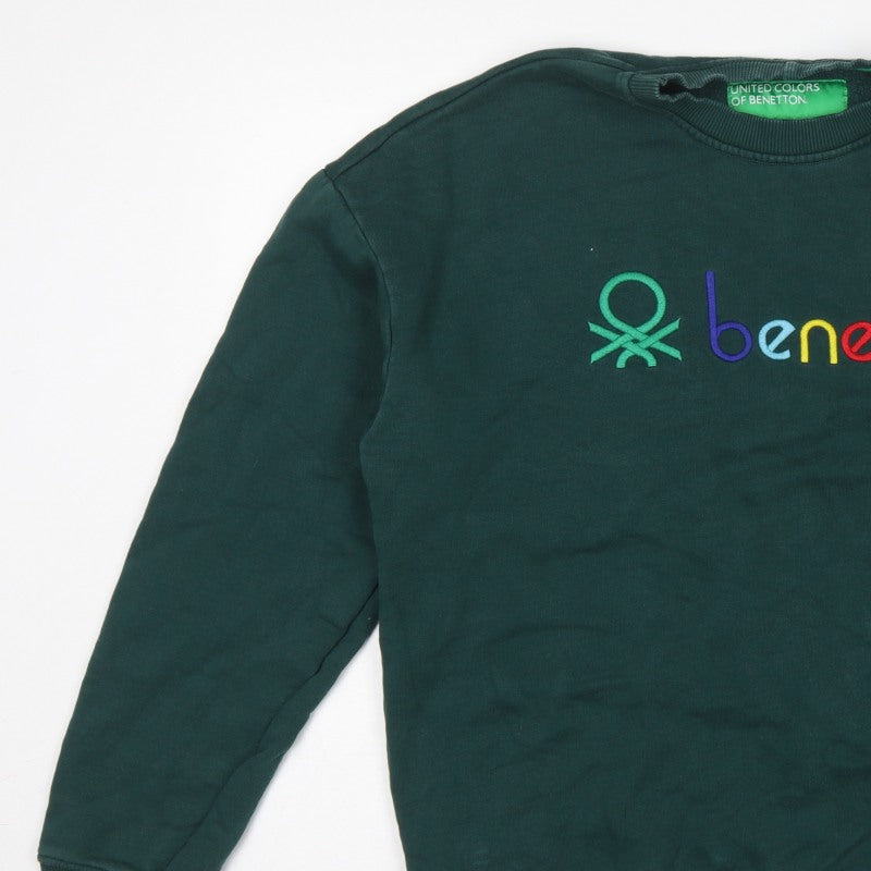 Benetton Men's Green M Crew Neck Embroidered Logo Sweatshirt