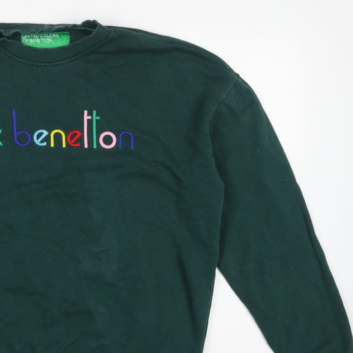 Benetton Men's Green M Crew Neck Embroidered Logo Sweatshirt