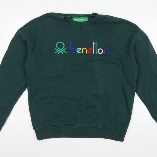 Benetton Men's Green M Crew Neck Embroidered Logo Sweatshirt