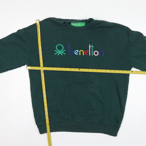 Benetton Men's Green M Crew Neck Embroidered Logo Sweatshirt
