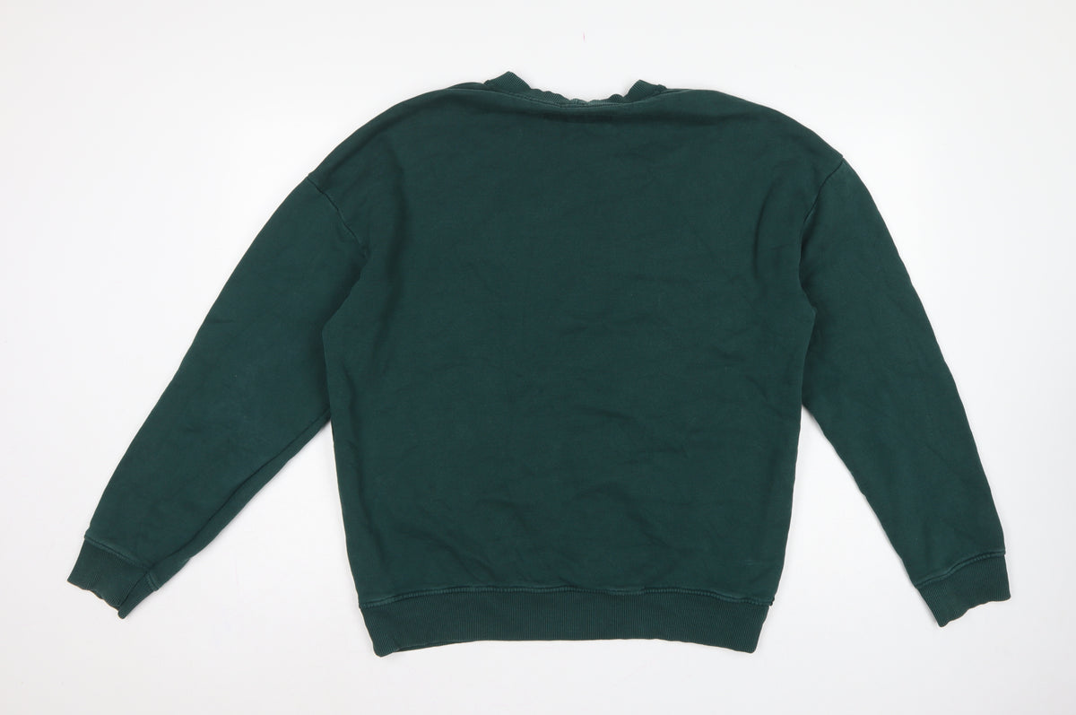 Benetton Men's Green M Crew Neck Embroidered Logo Sweatshirt