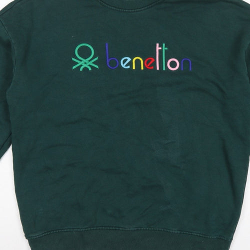 Benetton Men's Green M Crew Neck Embroidered Logo Sweatshirt