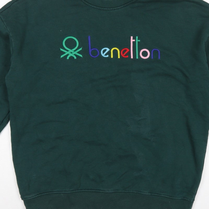 Benetton Men's Green M Crew Neck Embroidered Logo Sweatshirt