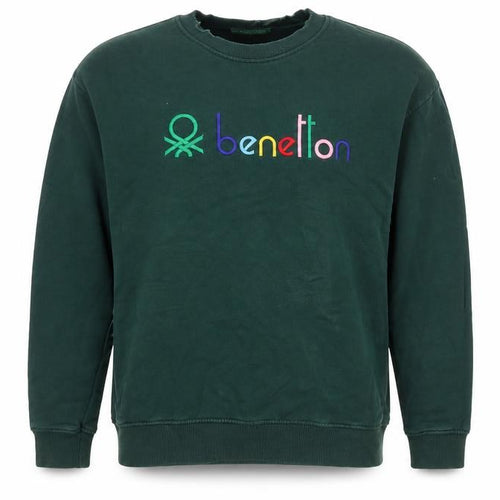 Benetton Men's Green M Crew Neck Embroidered Logo Sweatshirt