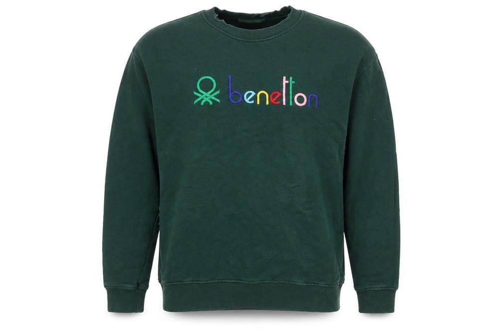 Benetton Men's Green M Crew Neck Embroidered Logo Sweatshirt