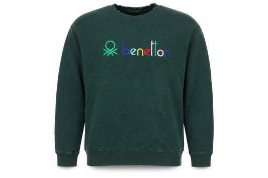 Benetton Men's Green M Crew Neck Embroidered Logo Sweatshirt