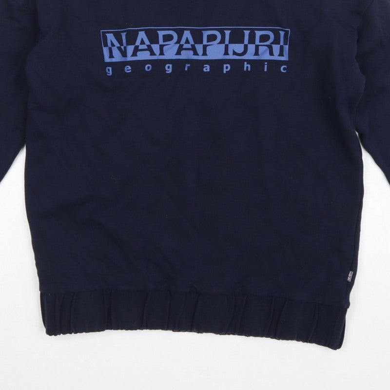 Napapijri Men’s Blue S Crew Neck Logo Graphic Pullover Sweatshirt
