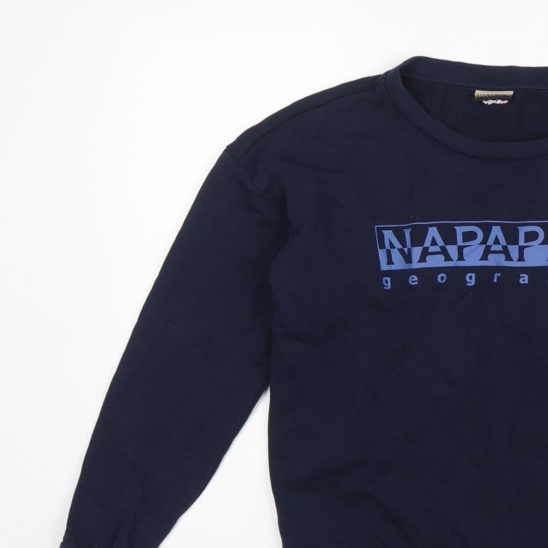 Napapijri Men’s Blue S Crew Neck Logo Graphic Pullover Sweatshirt