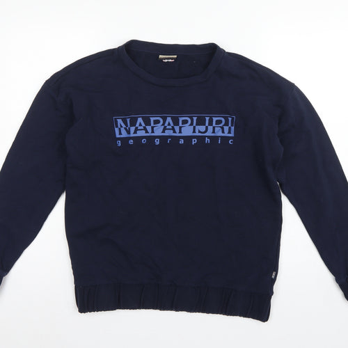 Napapijri Men’s Blue S Crew Neck Logo Graphic Pullover Sweatshirt