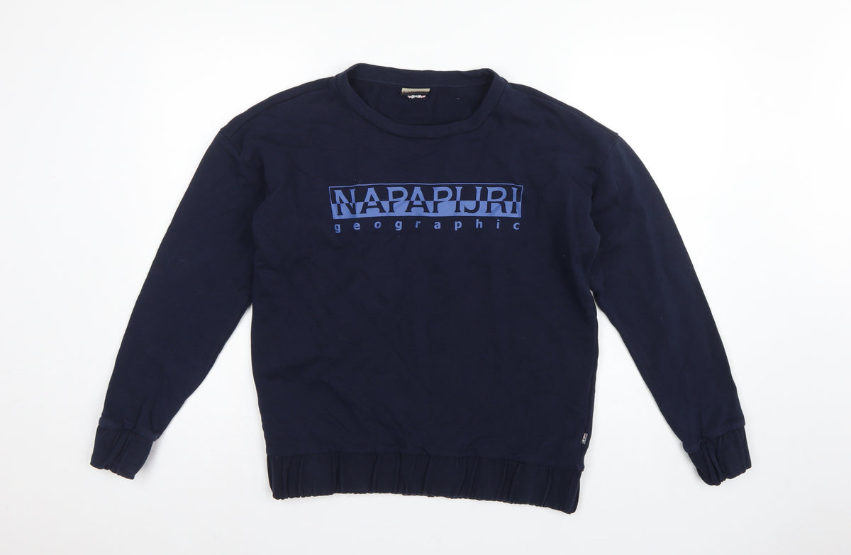Napapijri Men’s Blue S Crew Neck Logo Graphic Pullover Sweatshirt