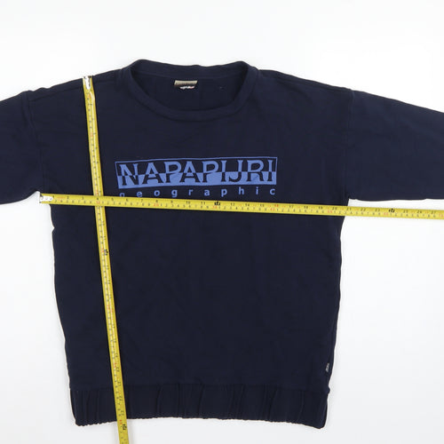 Napapijri Men’s Blue S Crew Neck Logo Graphic Pullover Sweatshirt
