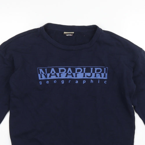 Napapijri Men’s Blue S Crew Neck Logo Graphic Pullover Sweatshirt