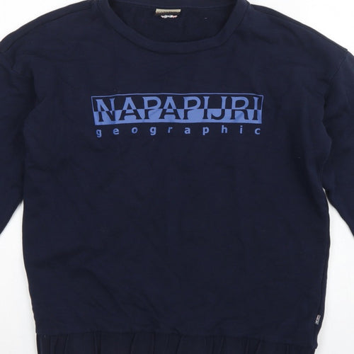 Napapijri Men’s Blue S Crew Neck Logo Graphic Pullover Sweatshirt