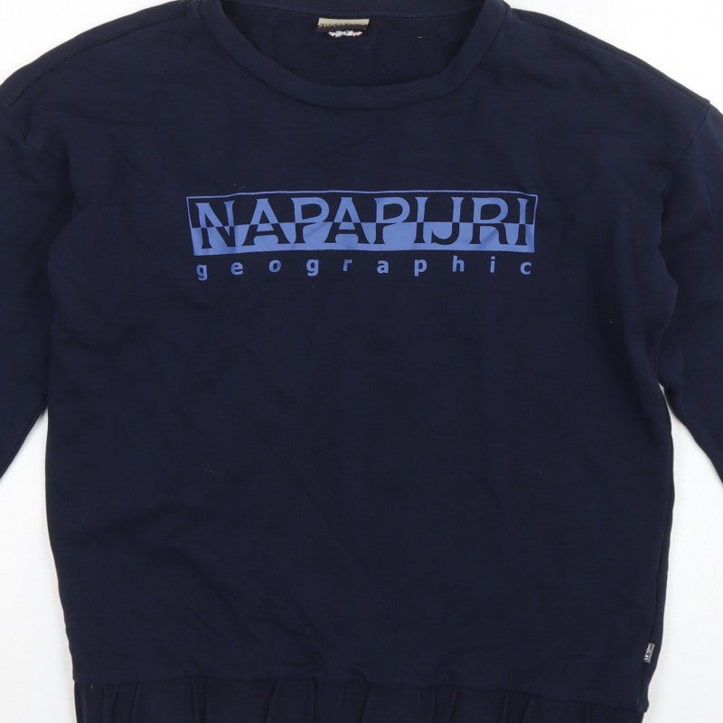 Napapijri Men’s Blue S Crew Neck Logo Graphic Pullover Sweatshirt