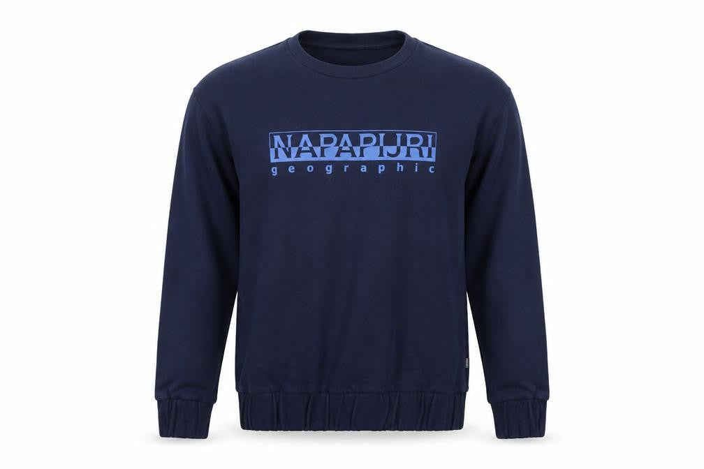 Napapijri Men’s Blue S Crew Neck Logo Graphic Pullover Sweatshirt