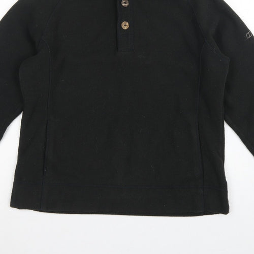 Berghaus Women Black UK 16 Hooded Fleece Button Henley Sweatshirt