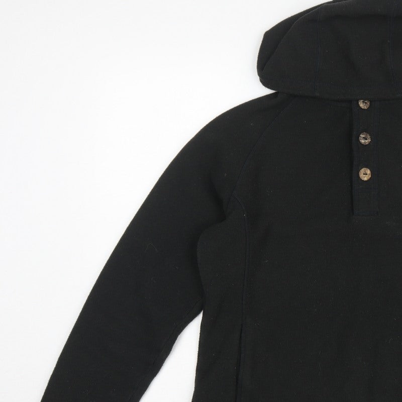 Berghaus Women Black UK 16 Hooded Fleece Button Henley Sweatshirt