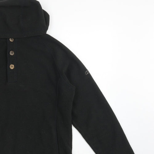 Berghaus Women Black UK 16 Hooded Fleece Button Henley Sweatshirt