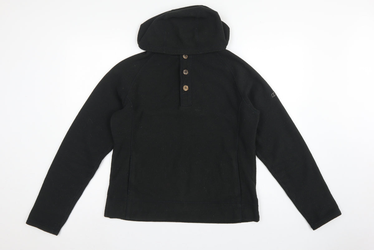 Berghaus Women Black UK 16 Hooded Fleece Button Henley Sweatshirt