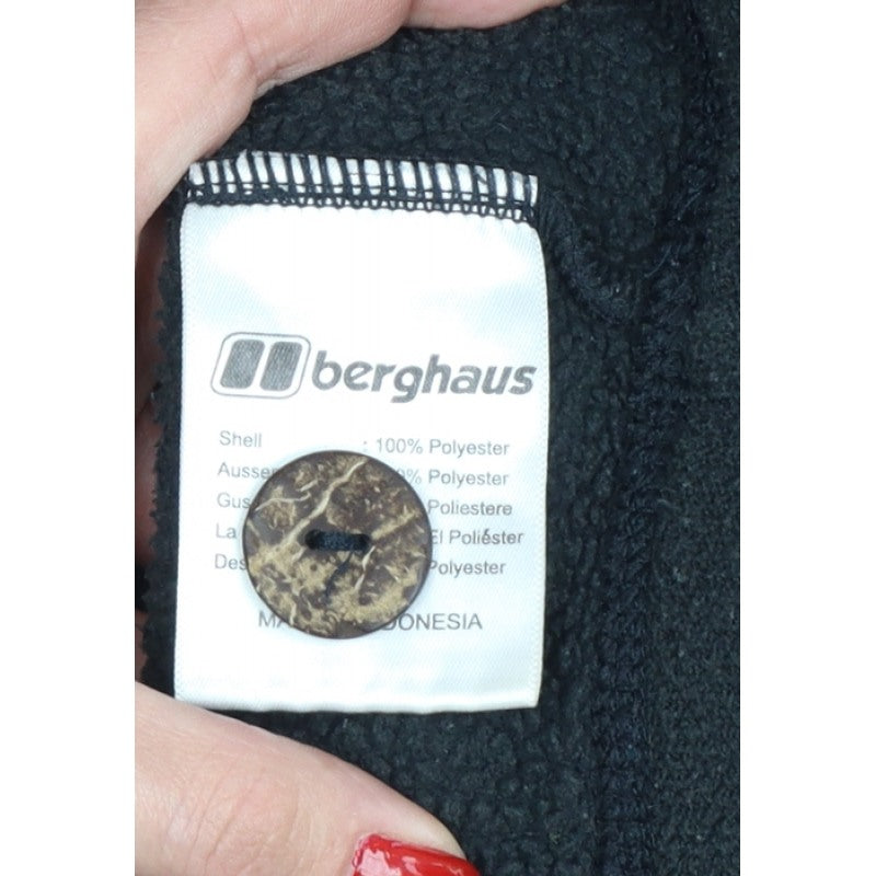 Berghaus Women Black UK 16 Hooded Fleece Button Henley Sweatshirt