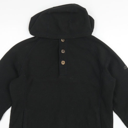 Berghaus Women Black UK 16 Hooded Fleece Button Henley Sweatshirt