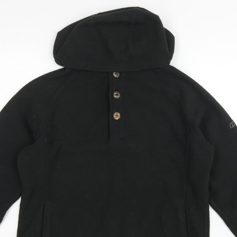 Berghaus Women Black UK 16 Hooded Fleece Button Henley Sweatshirt