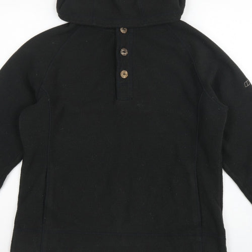 Berghaus Women Black UK 16 Hooded Fleece Button Henley Sweatshirt