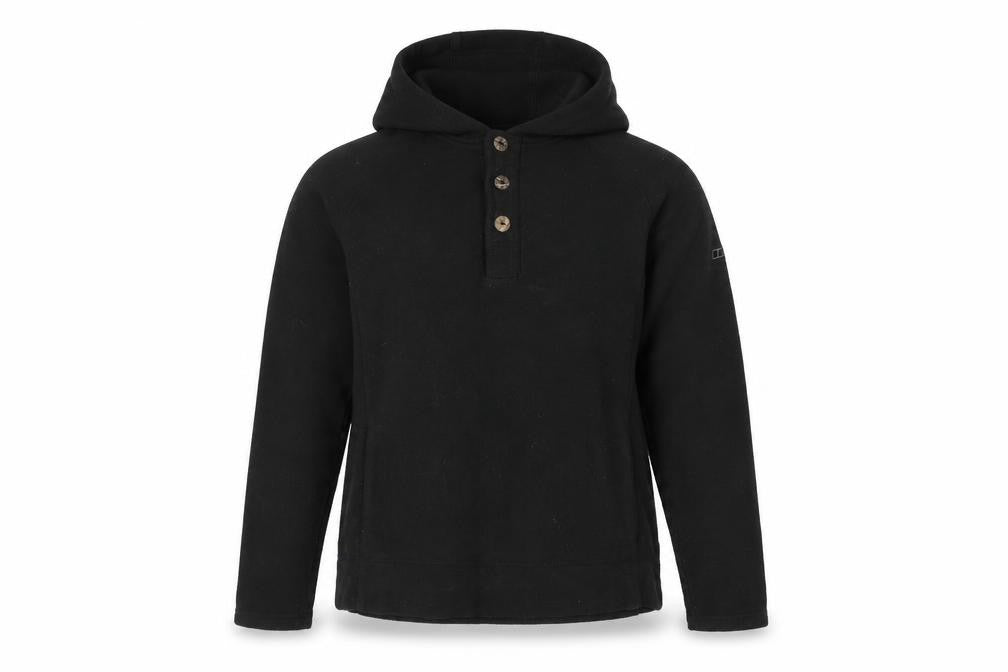 Berghaus Women Black UK 16 Hooded Fleece Button Henley Sweatshirt