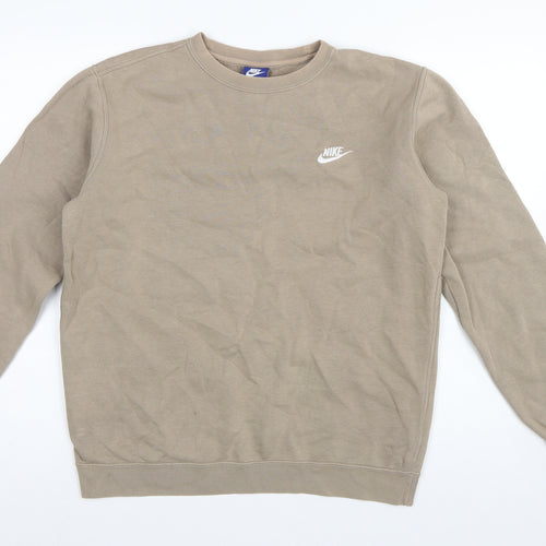 Nike Men’s Beige M Crew Neck Pullover Fleece Sweatshirt Logo