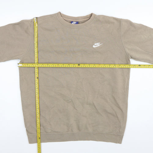 Nike Men’s Beige M Crew Neck Pullover Fleece Sweatshirt Logo