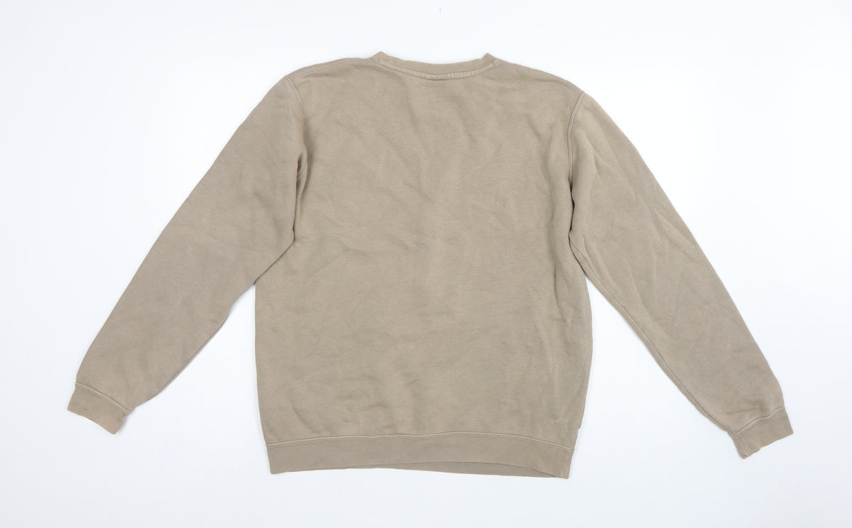 Nike Men’s Beige M Crew Neck Pullover Fleece Sweatshirt Logo