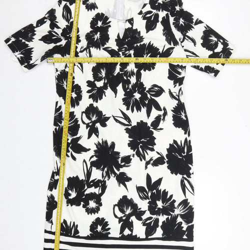 Gerry Weber Women Black White Floral UK 12 Knee Length Sheath Dress