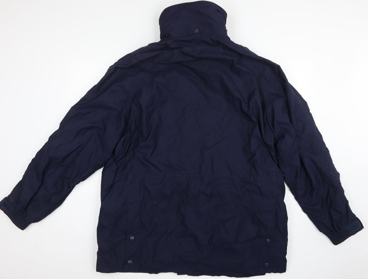 John Partridge Men Blue L Parka Coat Polyester PU Utility Zip Snap Pockets