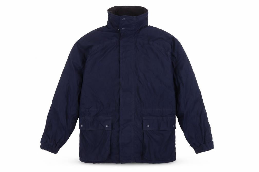 John Partridge Men Blue L Parka Coat Polyester PU Utility Zip Snap Pockets