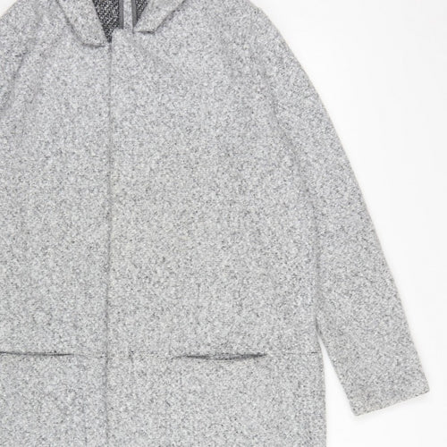 Next Women Grey UK 16 Hooded Full Zip Longline Knit Cardigan Pockets