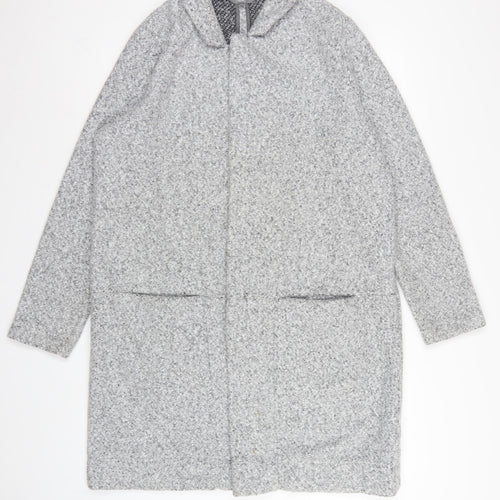 Next Women Grey UK 16 Hooded Full Zip Longline Knit Cardigan Pockets
