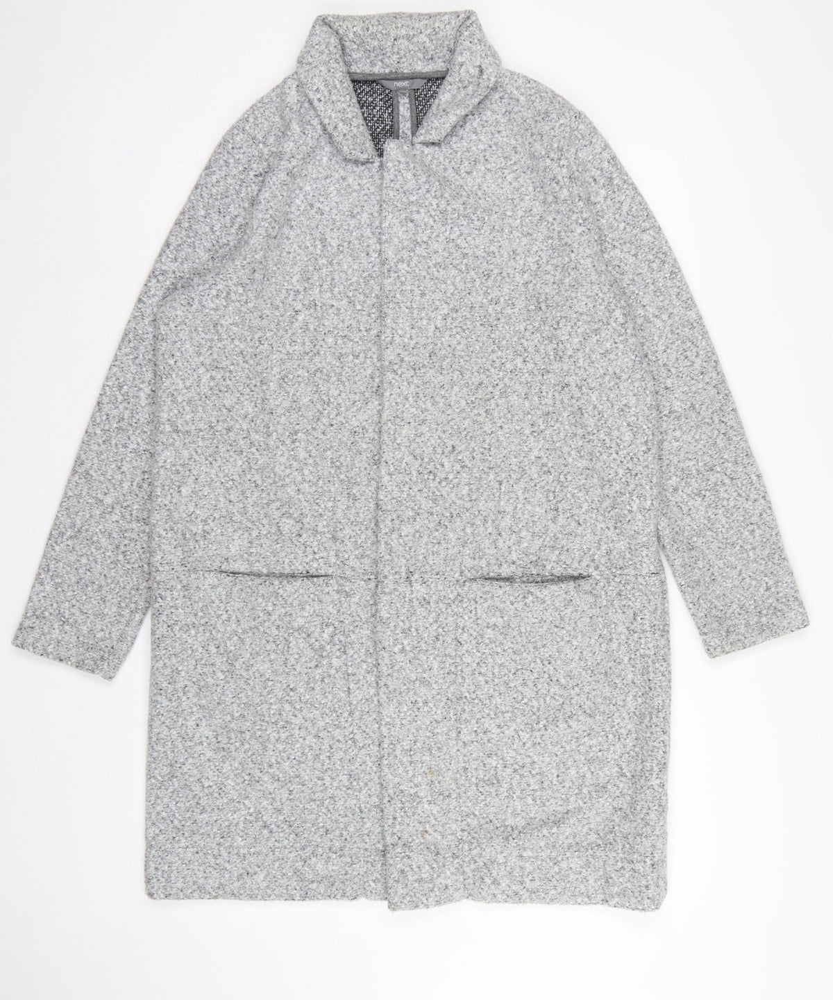 Next Women Grey UK 16 Hooded Full Zip Longline Knit Cardigan Pockets