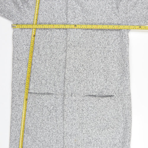 Next Women Grey UK 16 Hooded Full Zip Longline Knit Cardigan Pockets