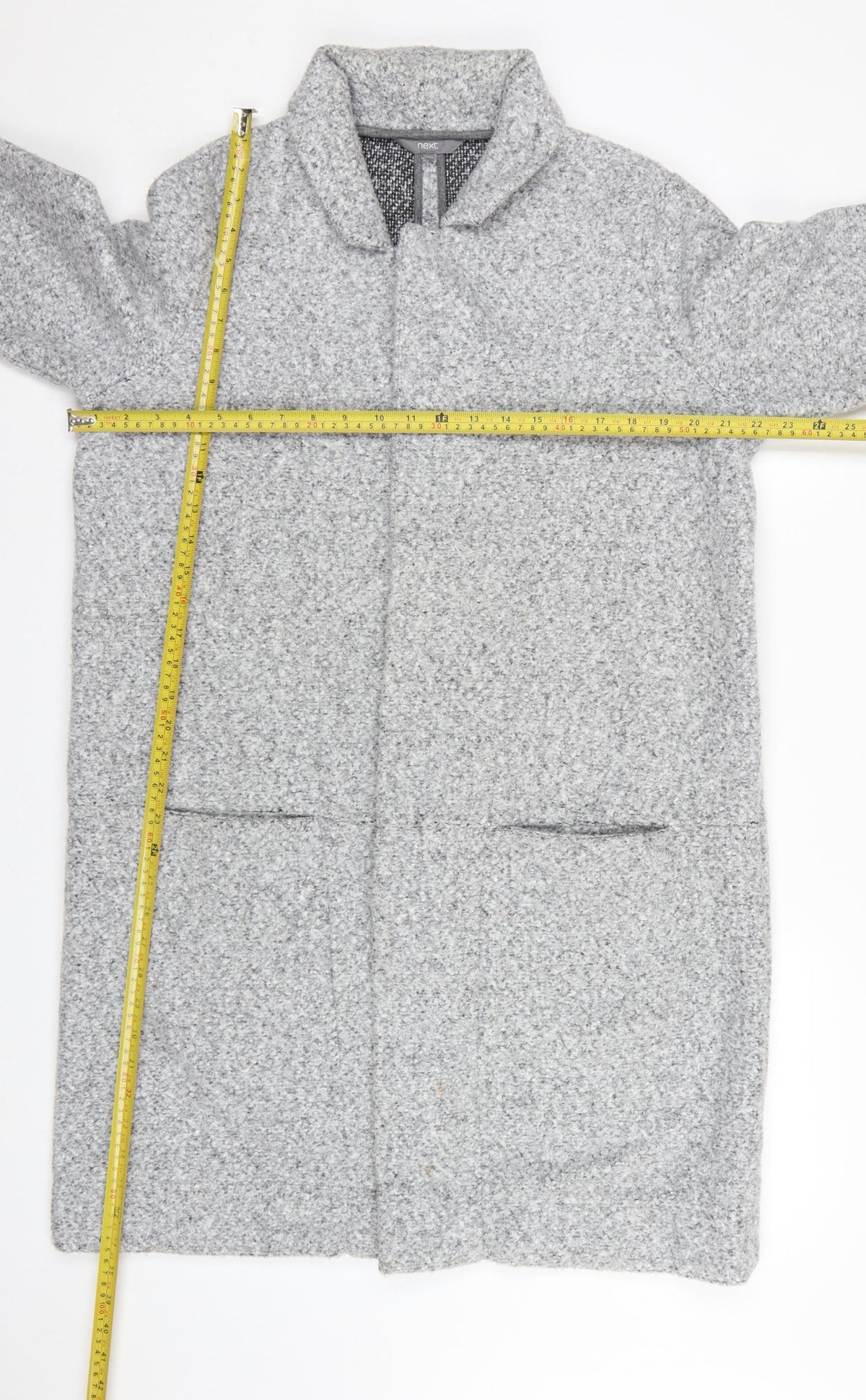 Next Women Grey UK 16 Hooded Full Zip Longline Knit Cardigan Pockets