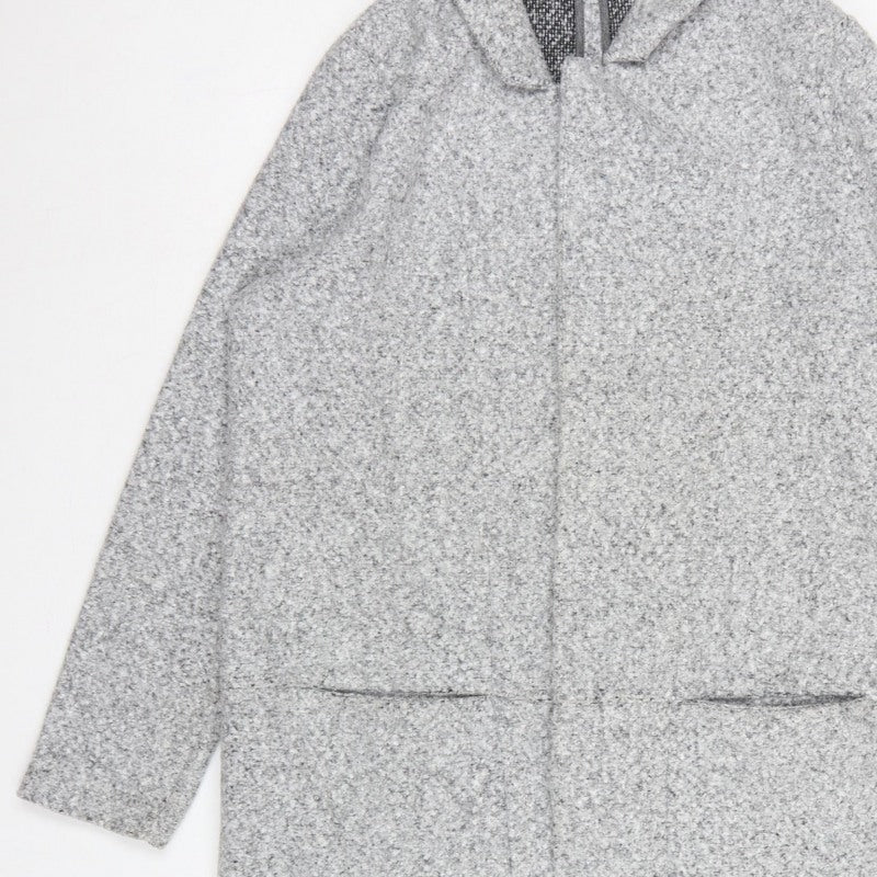 Next Women Grey UK 16 Hooded Full Zip Longline Knit Cardigan Pockets