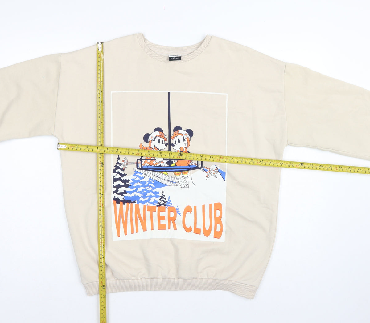 Close-up detail of George girls’ beige 13-14 years pullover mickey winter club sweatshirt
