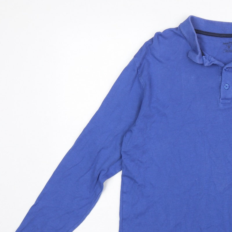 James Pringle Men’s Blue Cotton Long Sleeve Polo Shirt Medium