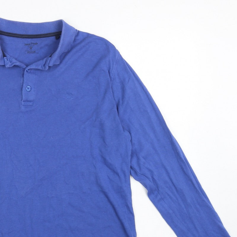 James Pringle Men’s Blue Cotton Long Sleeve Polo Shirt Medium