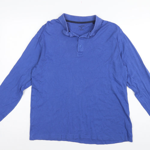 James Pringle Men’s Blue Cotton Long Sleeve Polo Shirt Medium