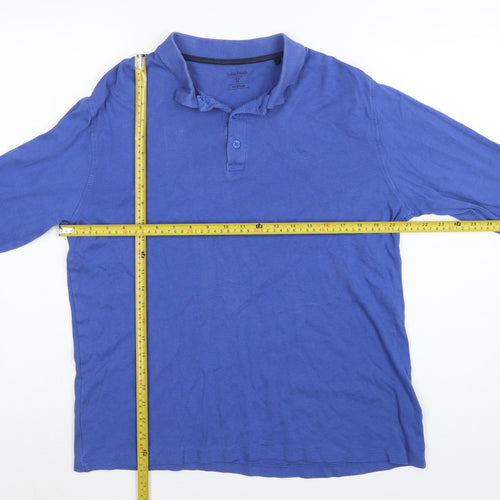 James Pringle Men’s Blue Cotton Long Sleeve Polo Shirt Medium
